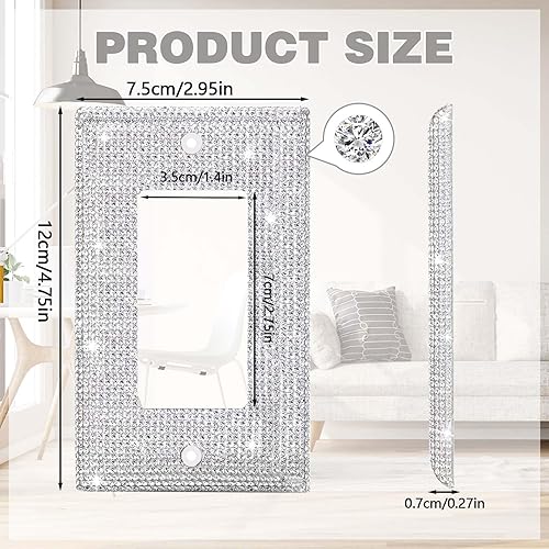 Miniatura 2 de Placa de pared para interruptor de diamantes de imitación brillantes plateados, cubiertas para interruptor de luz de palanca de doble banda,