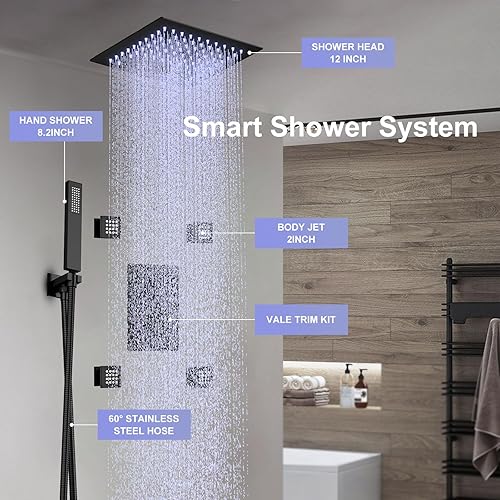 Miniatura 8 de Doozoler Sistema de ducha termostático, sistema de ducha de cuerpo completo con chorros de mano y cuerpo, sistema de ducha inteligente de montaje en