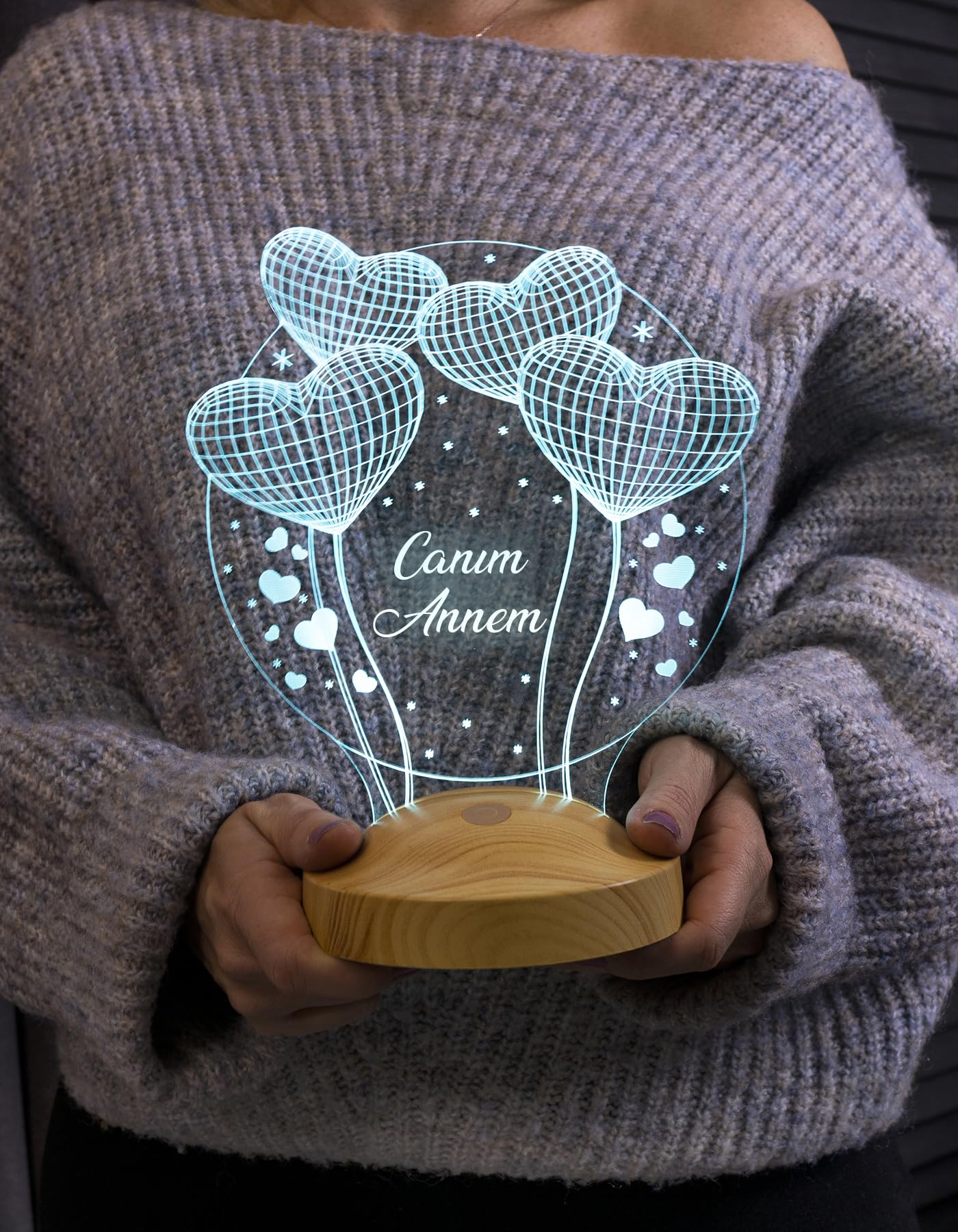 Anneler Günü Hediyesi, Anneye Hediye, Anneye Doğum Günü Hediyesi Balon Kalpler Küre Kişiye Özel 3D L