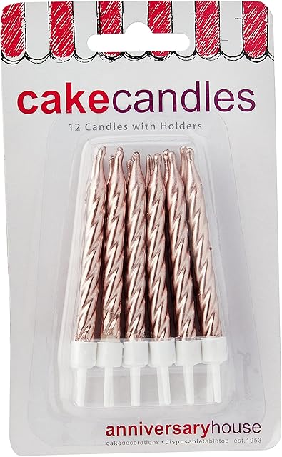 Anniversary House Pack of 12 Metallic Rose Gold Spiral Birthday Candles with Holders, 7.5 Centimeters, Celebration Cake Decoration, AHC133