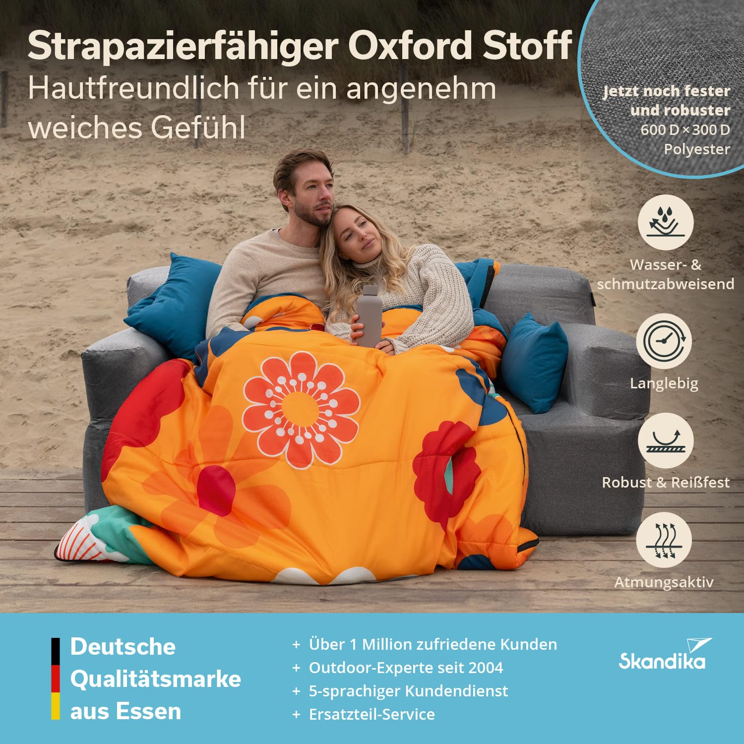 Skandika Doppel-Luftsofa Easy Air Premium | Aufblasbares Sofa Outdoor, mit Elektropumpe, für 2 Personen, Aufladbar mit USB-Ladekabel, Gästebett, bis 200 kg, Tragetasche | Luft Couch, Camping