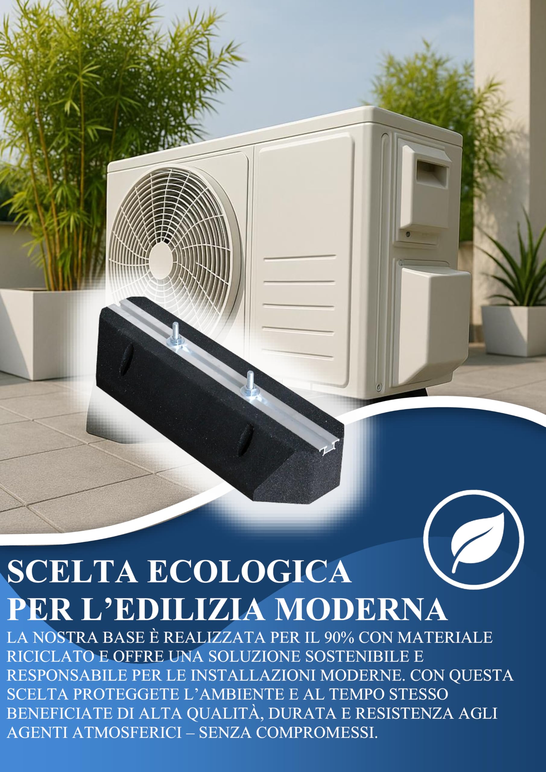Black panda - Base in gomma da 40 cm con fissaggio – Blocco antivibrazione per pompe di calore, condizionatori d'aria e refrigerazione, portata 200 kg – Resistente ai raggi UV e alle intemperie, viti