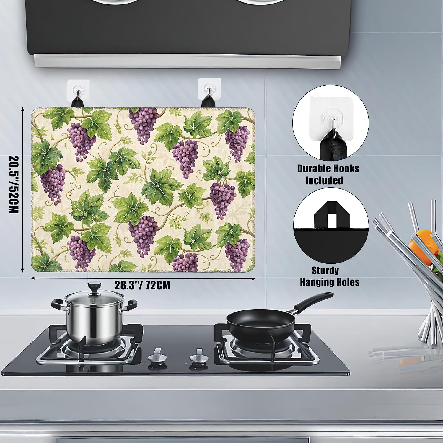 Stove Top Covers for Electric Stove,Purple Grape Flat Top Stove Cover,Watercolor Summer Fruit Heat Resistant Glass Top Stove Cover Protector Anti-Slip Range Covers, 28 x 20 Inch