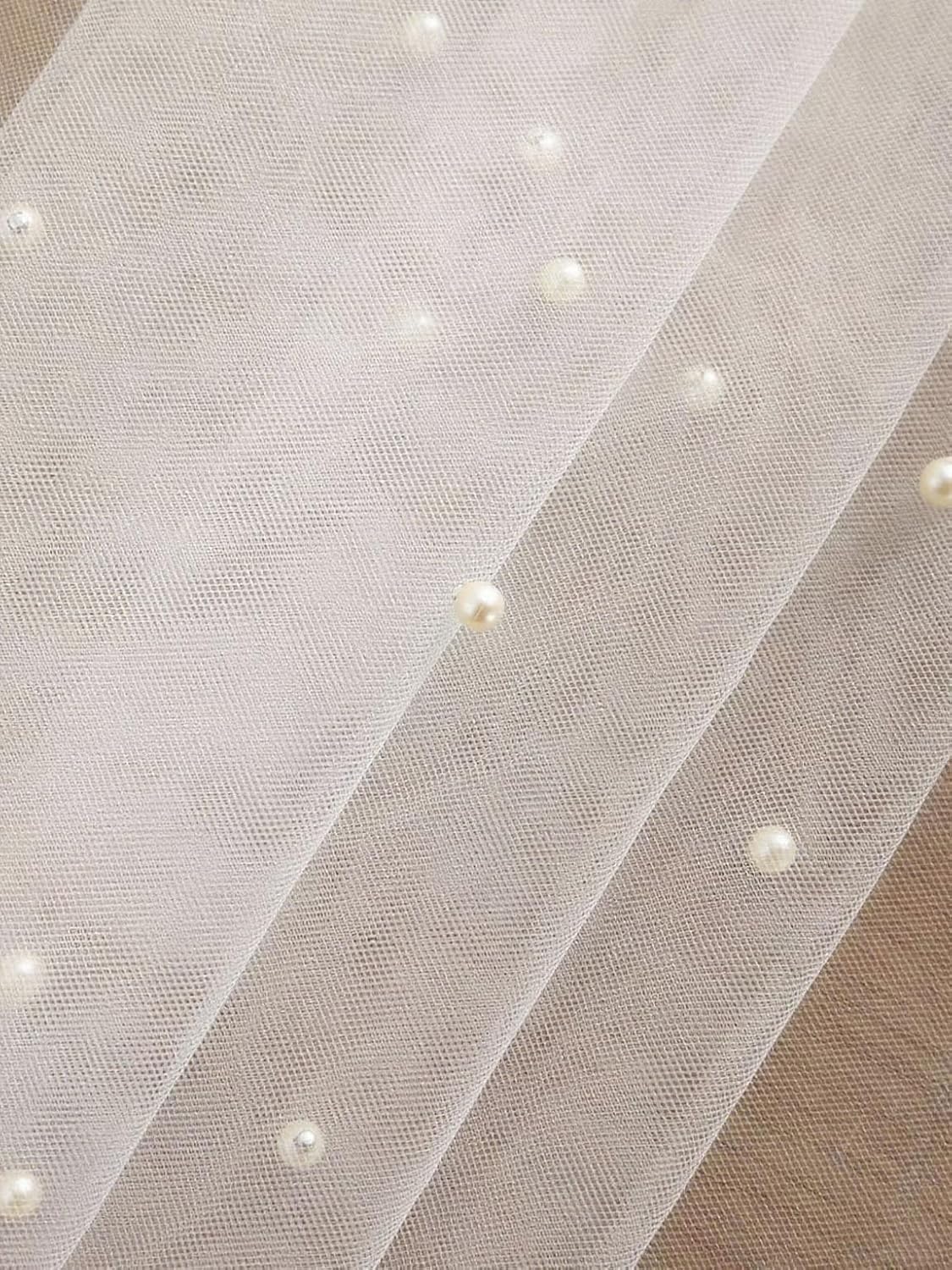 Pearl Tulle Table Runner Elegant Wedding Table Cloth for Party, Cake Dessert Table Decor, Sheer Background Decoration for Romantic Events 31.5x118.11 Inches. (White, 31.5x118.11 Inches)