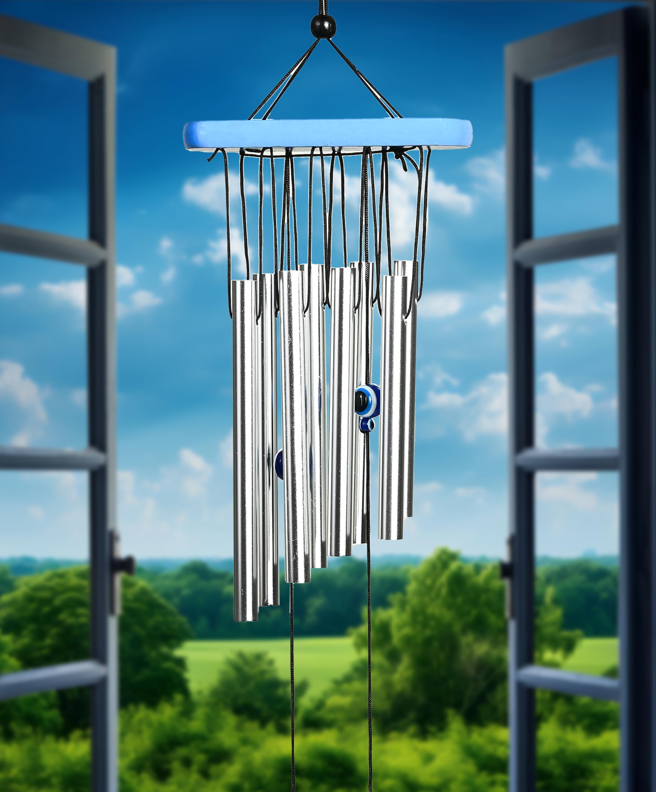 Hindcraft Hanging Bells for Home Decoration - Silver 8-Pipe Wind Chimes with Wind Catcher – Harmonic Tones for Balcony, Garden, Home Décor, Positive Energy Items, Wind Chimes for Wall Hanging Décor-image-15