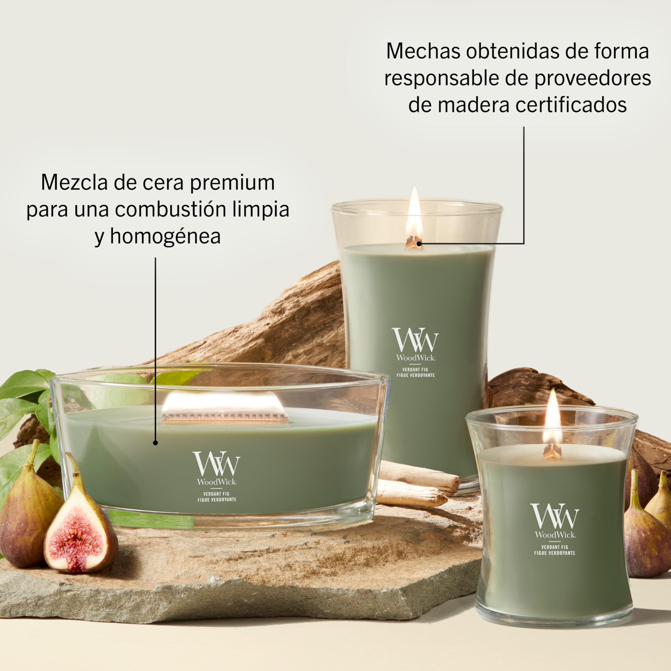 WoodWick | Vela Elíptica | Higo Verde | Gran regalo para mujeres