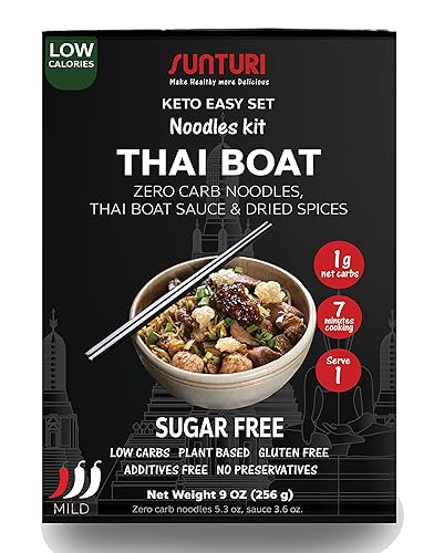 Sunturi Foods - Kit de fideos Keto Zero Carb Noodles  Salsa de fideos de barco tailandés sin gluten baja en calorías kit de comida envasado en