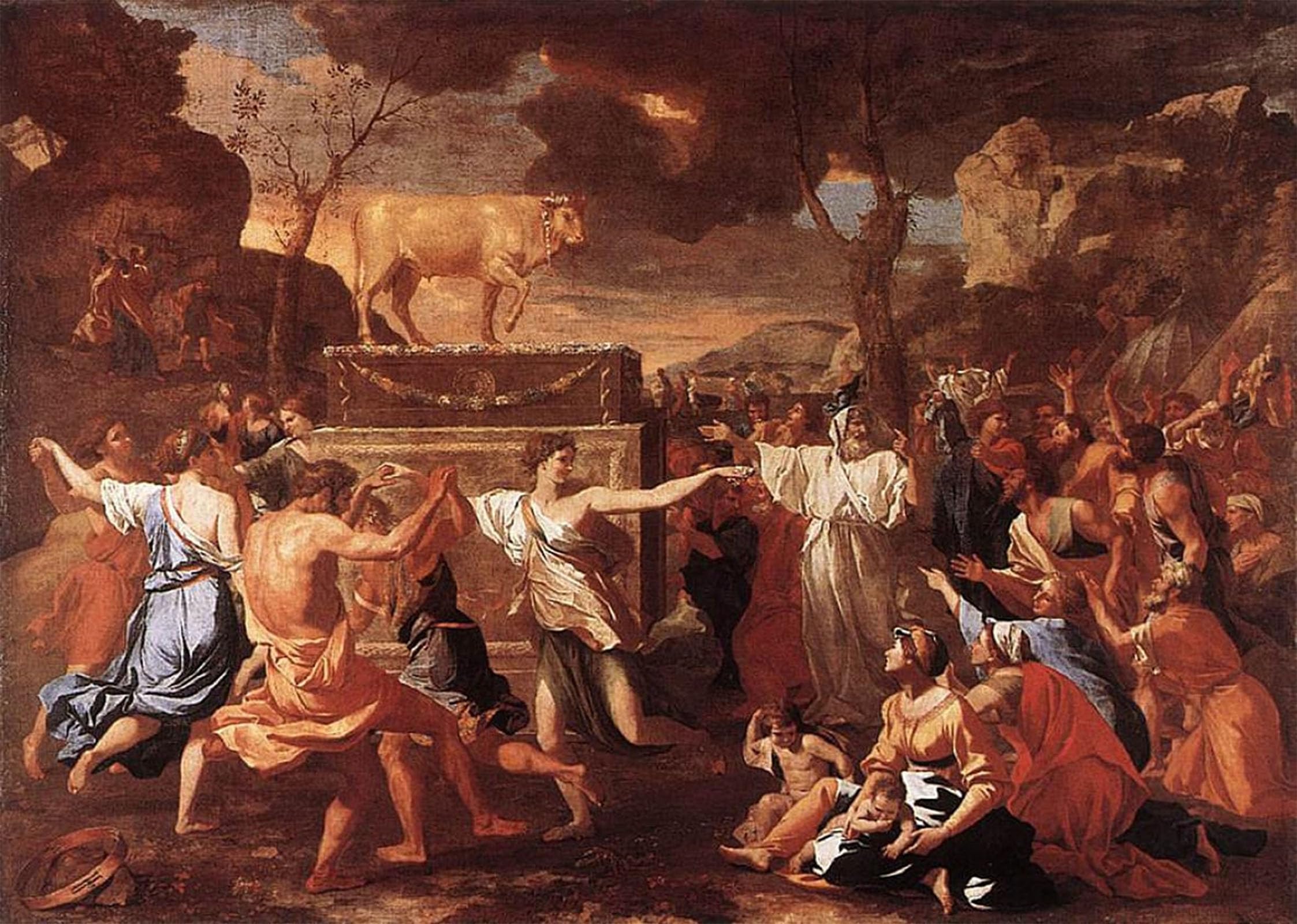 SERENDIPITP Retro Picture Poster Wall Art Pictures Painting the Adoration of the Golden Calf by Nicolas Poussin Wall Art Canvas Print for Wall Decor 60x90cm