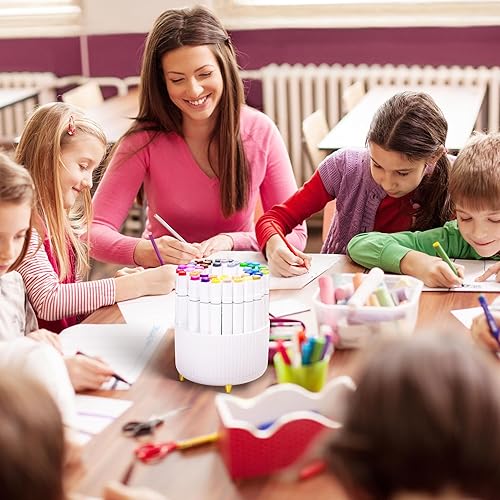 Miniatura 10 de Portalápices para escritorio, soporte para lápices naranja con 5 compartimentos, diseño estético con soporte giratorio de 360. Accesorios de