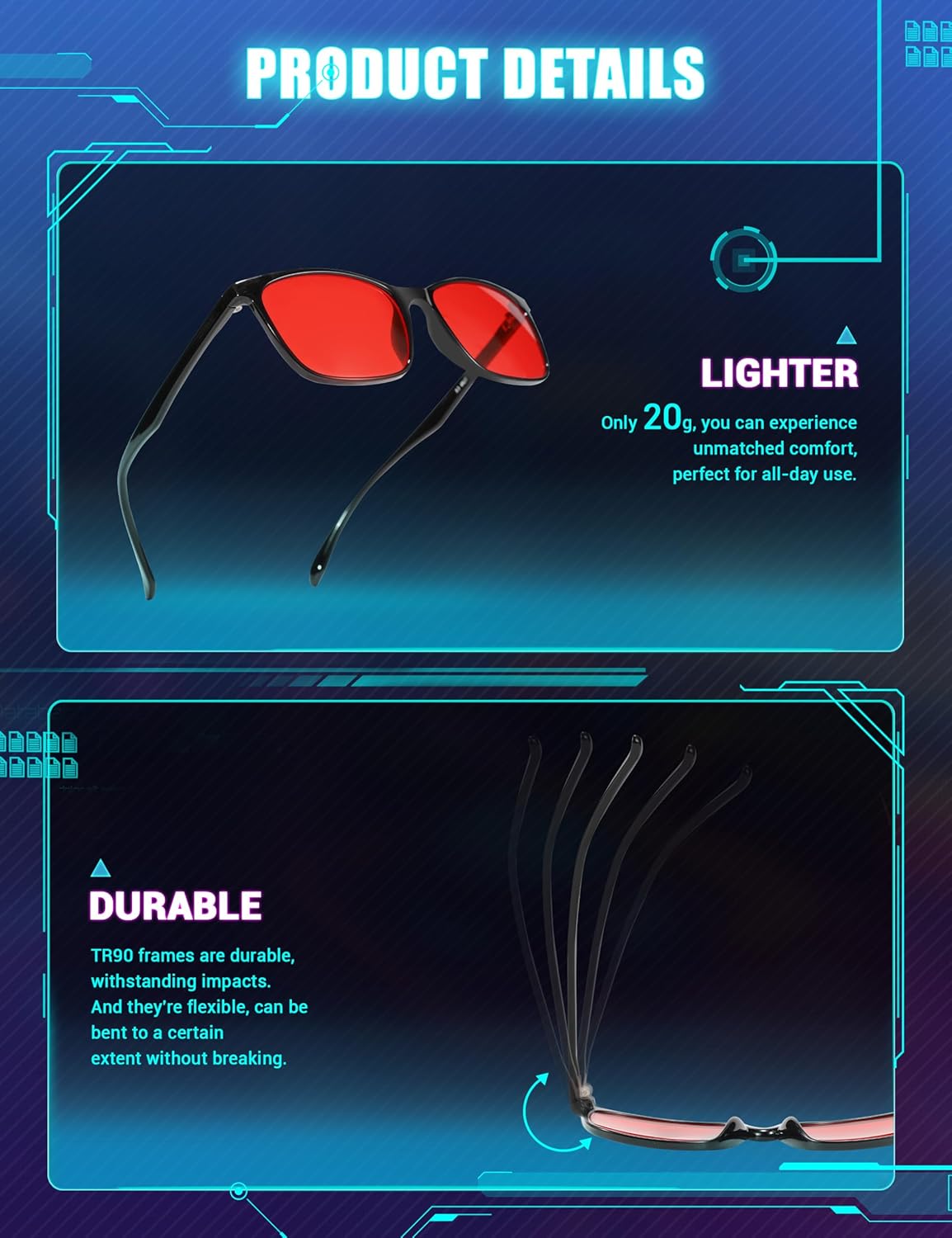 TIJN Blue Light Glasses for Men Women - Red Light Glasses for Computer Gaming - Dual AR Coating Lens - Screen Fatigue & UV Protection - Image 4