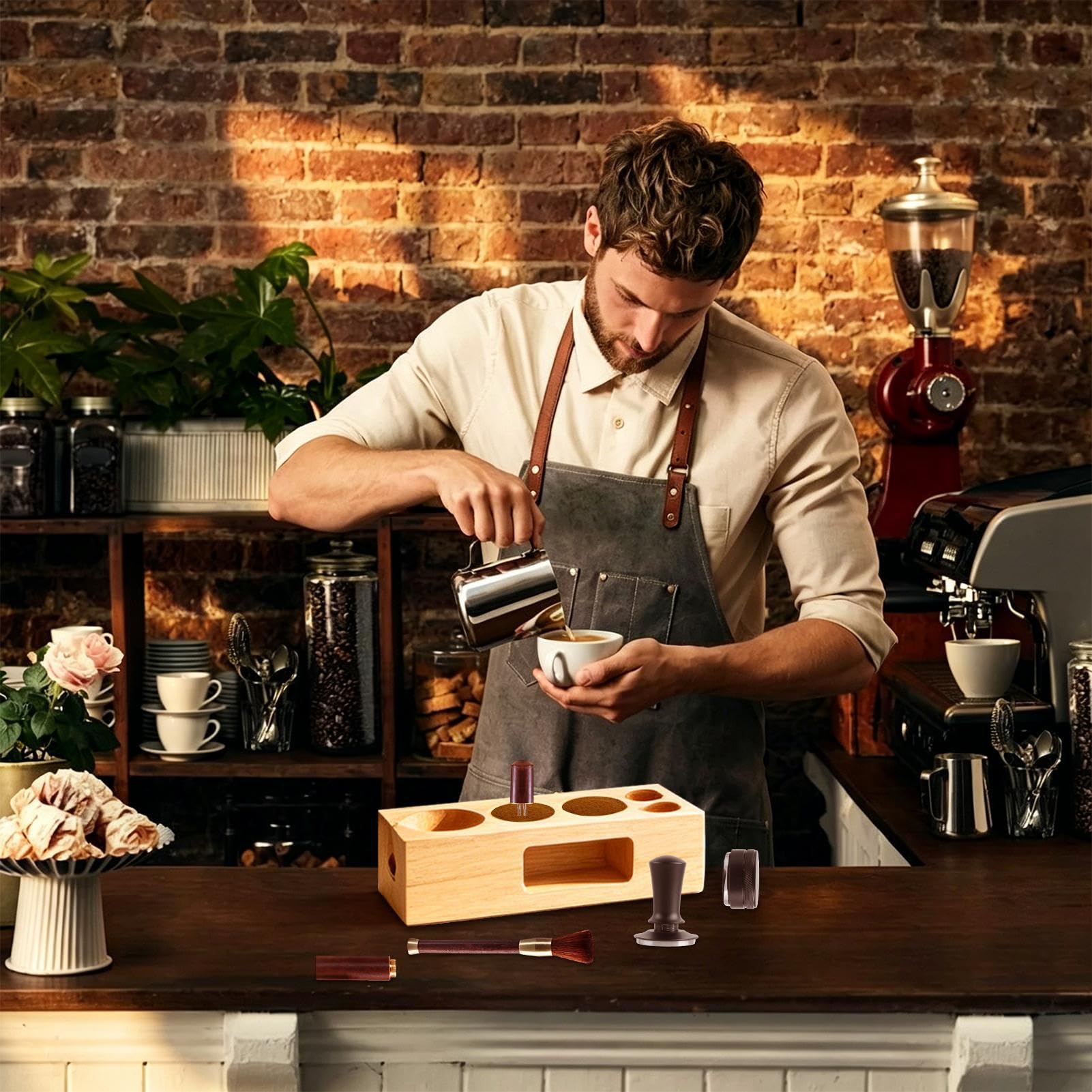 Juego De Apisonado De Café Juego de 5 Piezas Antideslizante Universal para | Estación de Distribución y Prensado para Café para hogar estudio barra mostrador tienda oficina y cafeterí