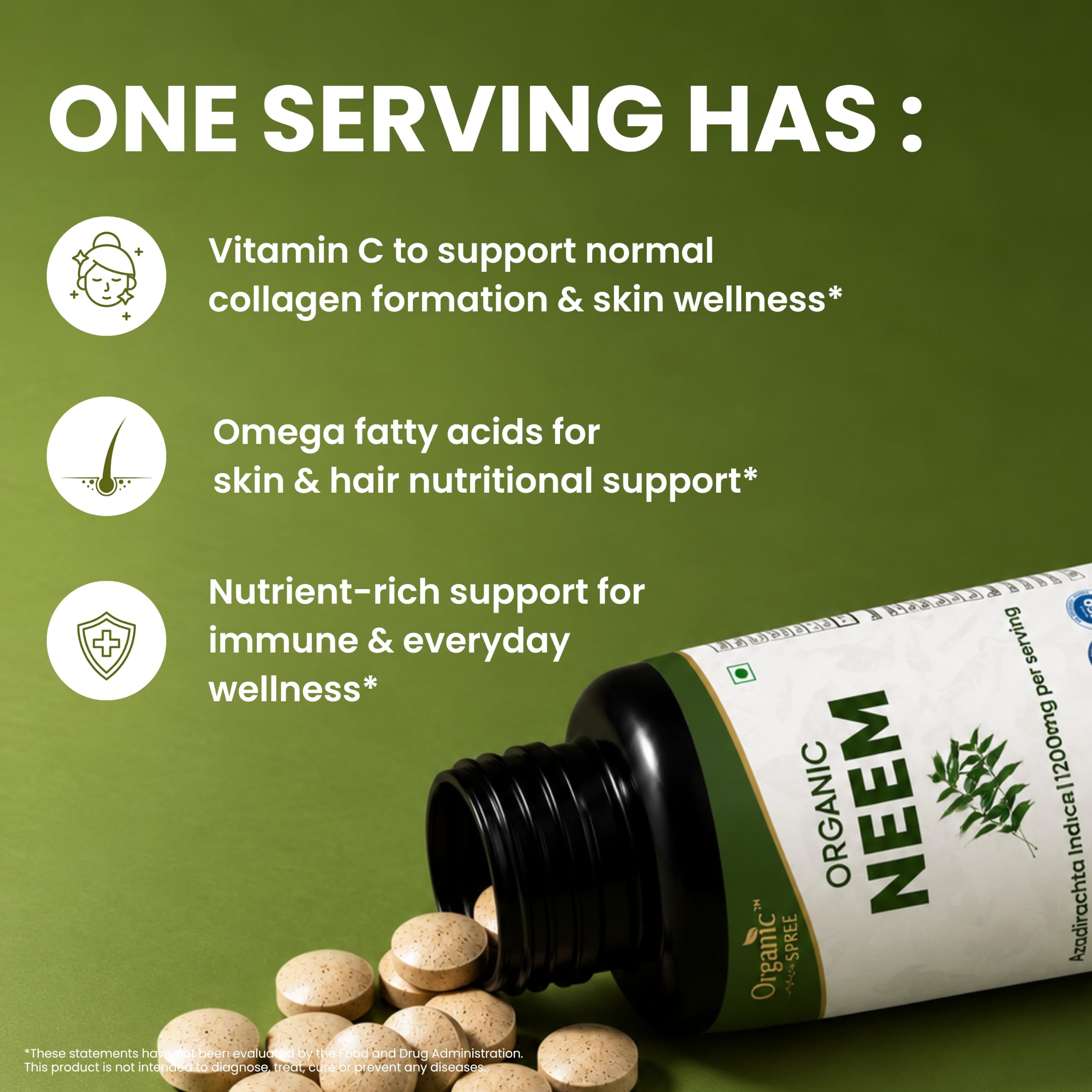 ORGANIC SPREE Neem 120 Tablets - Supports Healthy Skin, Detox & Immune Health* - Azadirachta Indica - 60 Days Supply - USDA Organic, GMP, HACCP Certified — Amazon image 7