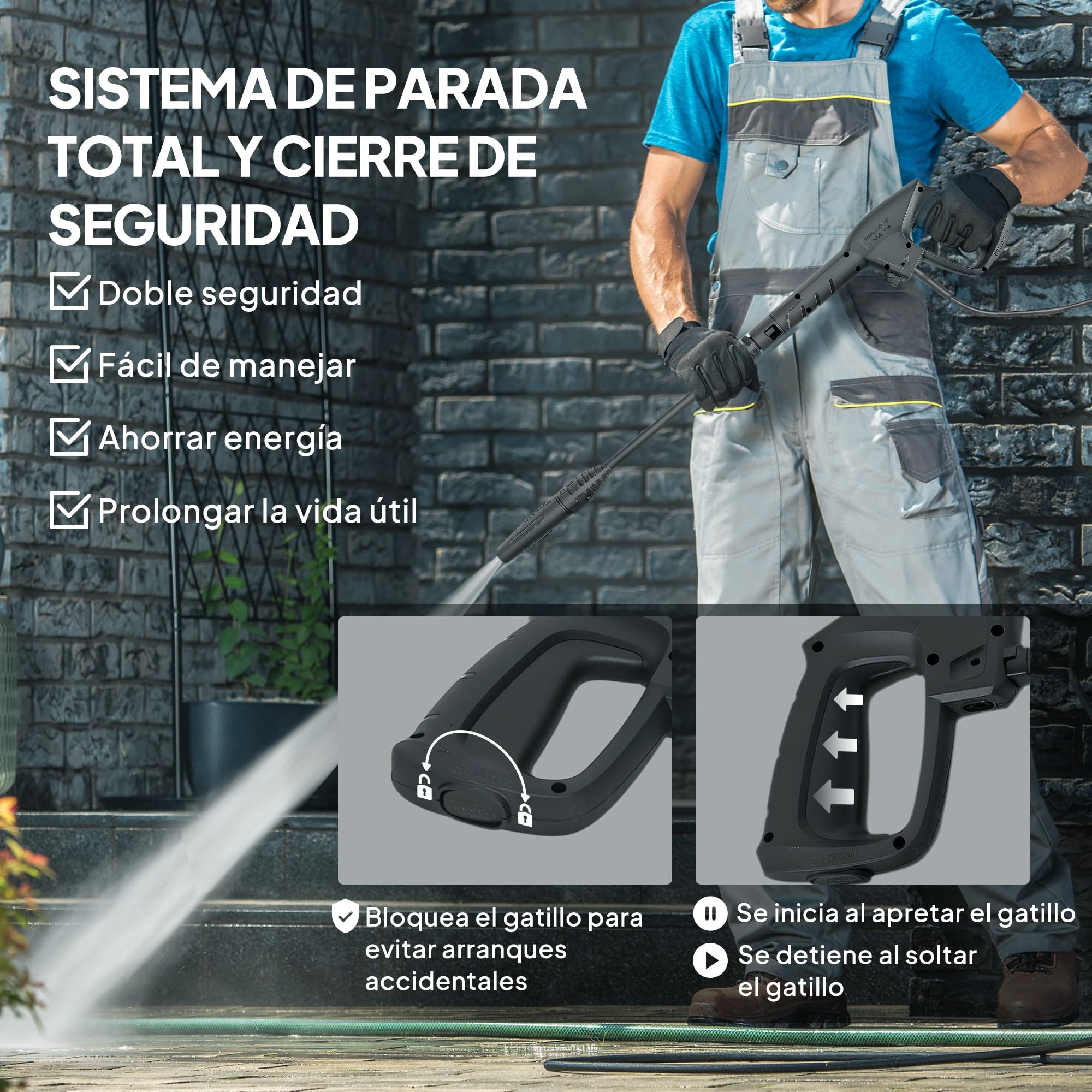 Outsunny Hidrolimpiadora de Alta Presión 1800W, Presión 150 Bar, Caudal 420 L/h, con Bomba de Aluminio, Parada Automática, Manguera de 6 m, Incluye Botella de Espuma y Boquilla Ajustable, Rojo y Negro