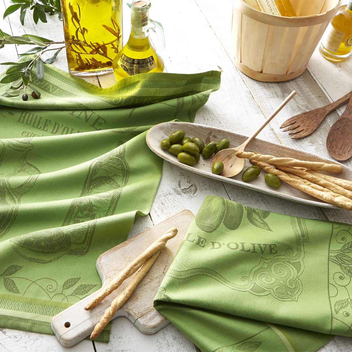 Coucke Torchon imprimé en Jacquard de Coton, Instant thé, Vert