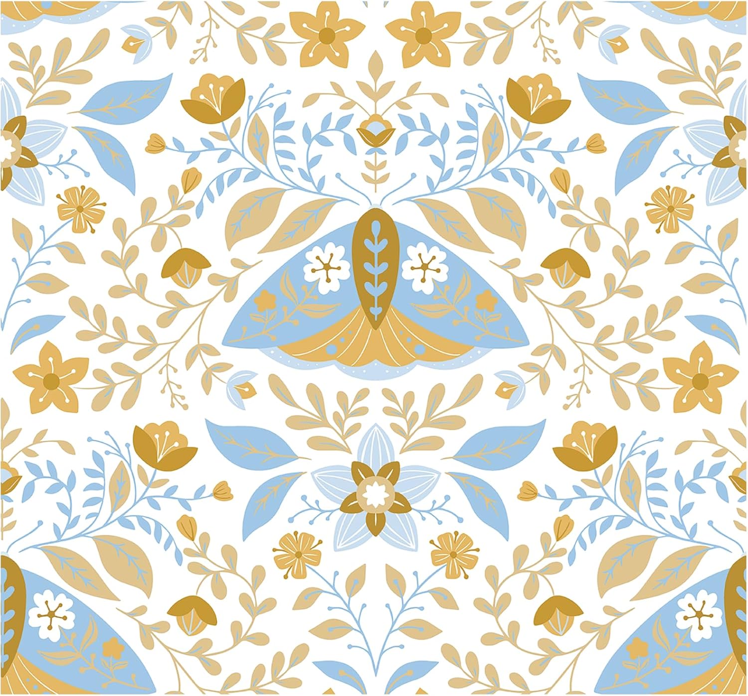 Retro Floral Peel and Stick Wallpaper, Boho Vintage Flower & Leaf Removable Contact Paper for Cabinet and Drawer, Renter Friendly Self Adhesive Wall Decor for Kitchen, Bathroom, Bedroom, 17.5” x 118”