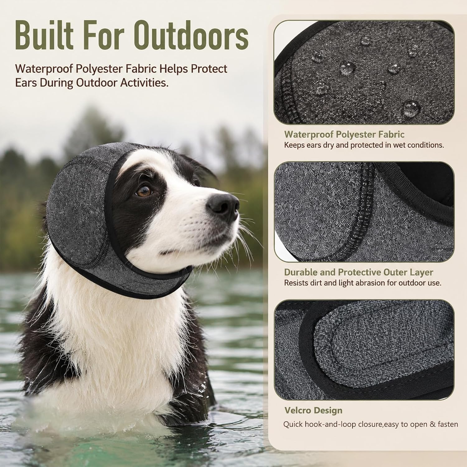 2 unidades para oídos para perro, impermeable, antirubio, gris | Poliéster transpirable, correa ajustable, banda autoadhesiva, protege las orejas, ideal para climas fríos, natación y paseos - Descripción del Producto y Análisis