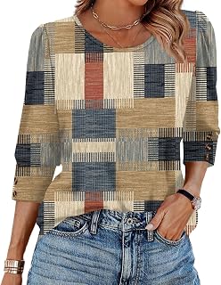 Eco-Friendly Organic Cotton 3/4 Sleeve Shirt: Women's Crew Neck Relaxed Fit Top, Sustainable Casual Wear