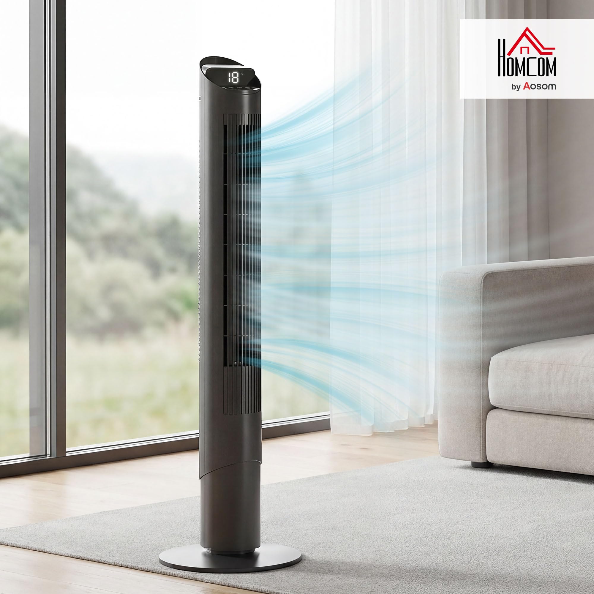 HOMCOM Ventilatore a Torre 116 cm con App WIFI e Telecomando, Ventilatore a Colonna Silenziosa con 6 Velocità, 4 Modalità, Oscillazione 65°, Timer 12H, Schermo LED, 45W, per Camera da Letto, Nero