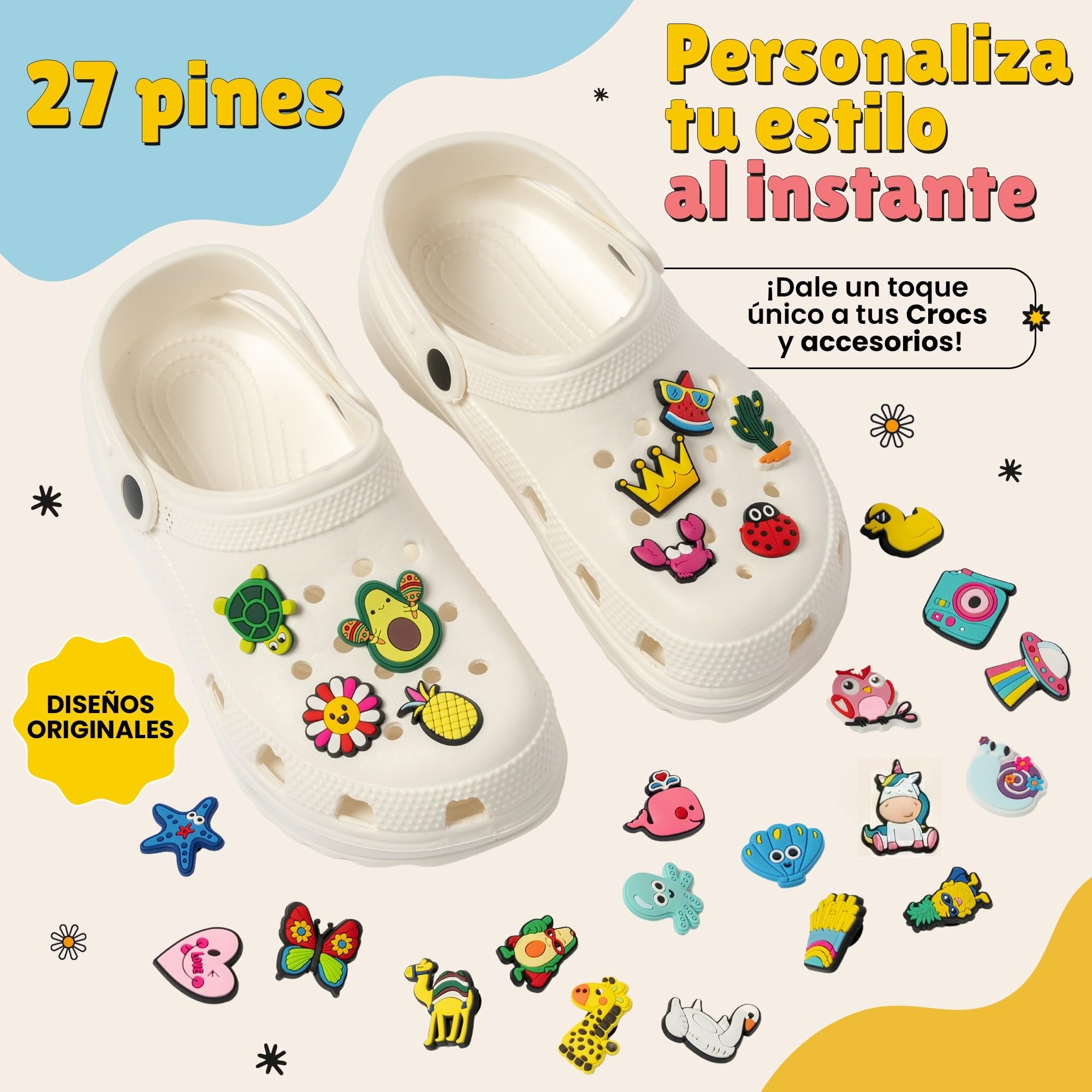 Accesorios Resistentes y Ligeros para Crocs - 27 Pines No Aleatorios que se Fijan Muy Bien