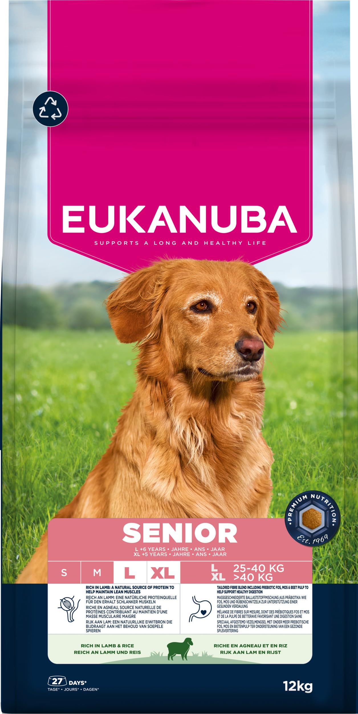 Eukanuba, alimento seco para Edad Avanzada con Cordero y arroz para Razas Grandes - Alimento seco Premium para Perros Senior, 12 kg