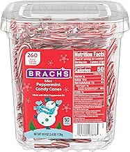 Brach's Mini Peppermint Candy Canes, Christmas Candy, Stocking Stuffers, Holiday Classic, 260ct, 40 oz Tub