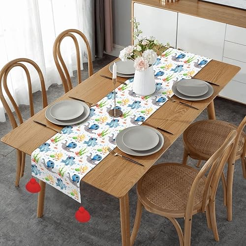 Christmas Table Runner 60 Inches Long Fall Table Runner for Dining Table Christmas Decorations Coffe Table Runner with Tassels Kitchen & Table