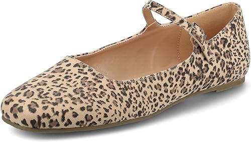 Journee Collection Women's Carrie Buckle Strap Dress Flats, Leopard, 6.5 Wide