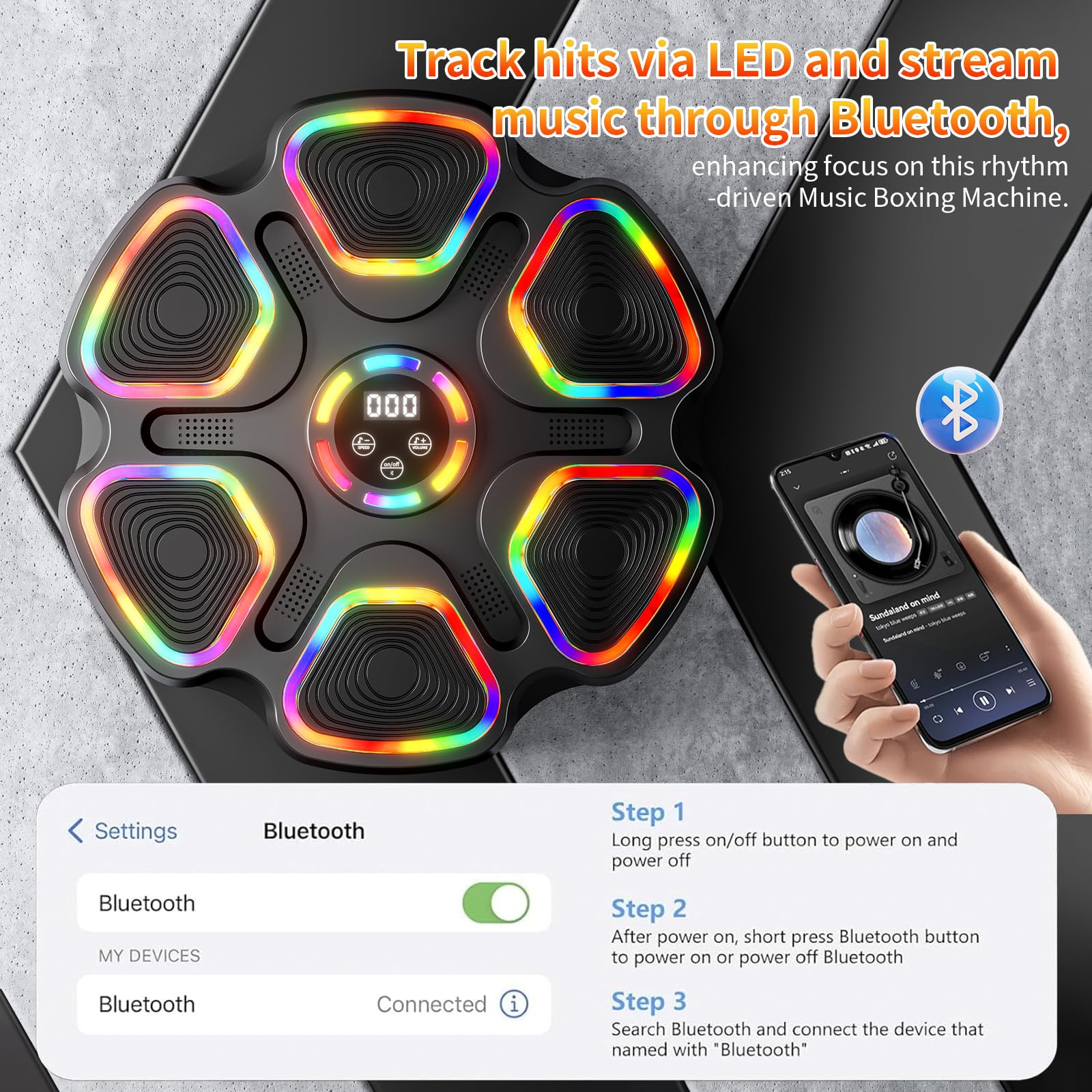 Máquina de boxeo musical con guantes de boxeo, máquina de montaje en pared para niños y adultos, equipo inteligente de gimnasio de boxeo Bluetooth, equipo de entrenamiento de boxeo para el hogar