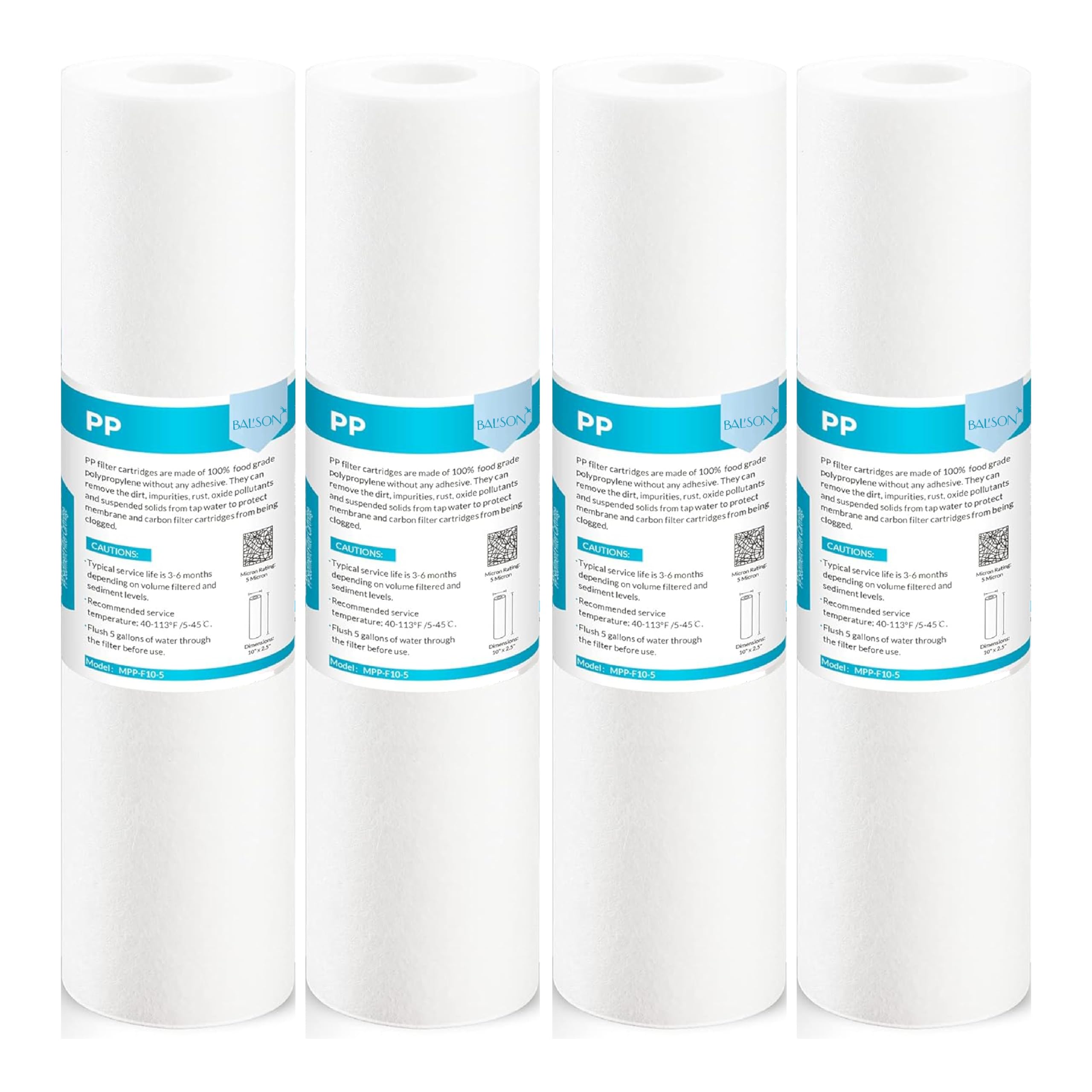 BALSON 10 Inch pp Spun Filter cartrdige Sediment Filter Spun pre Filter Cartridge 5 Micron Filter for 10 Inch prefilter ro Water Purifier | Pack of 4 Spun