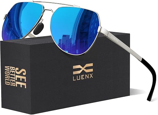 LUENX Aviator Sunglasses for Men Women Polarized New Shades Large Metal Frame - UV 400 Protection