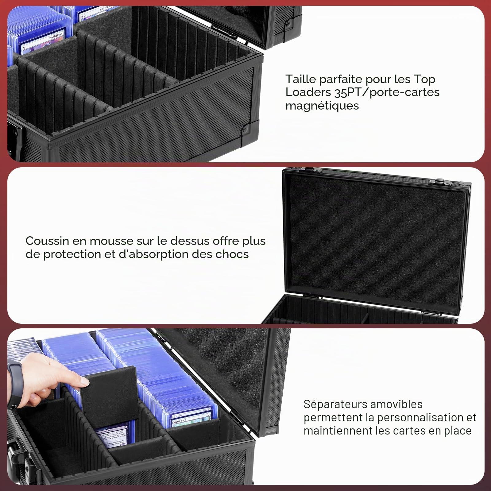 ProCase Toploader Boîte à Cartes, Boîte Antichoc de Grande Capacité 600+ Toploader avec Compartiments Réglables, Étui pour Cartes à Collectionner, Cartes de Sport -Noir