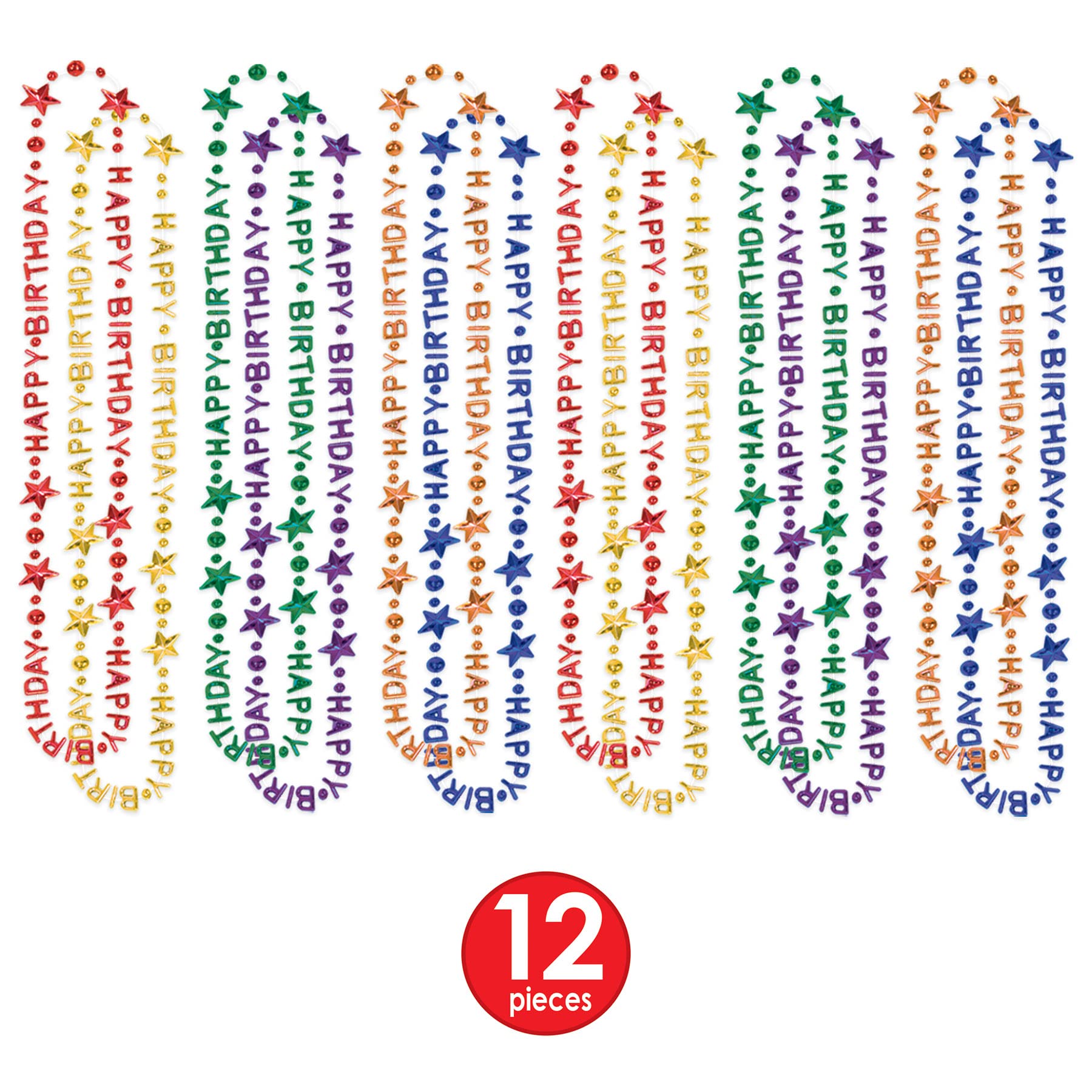 Beistle 57239-ASST 12-teiliges buntes Plastik-Geburtstagsgeschenk Halsketten als Gastgeschenk, Kunststoff, Mehrfarbig