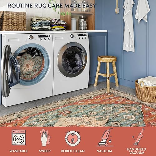 Miniatura 4 de Lahome Tapete tribal bohemio para pasillo, lavable, de lana sintética, antideslizante, para piso en cocina, entrada, dormitorio, sala y comedor, 2 x