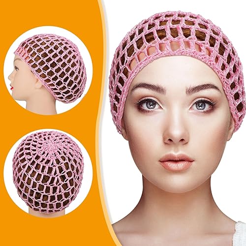 Miniatura 2 de Geyoga 2 piezas de malla de ganchillo para el pelo de rayón tejido de red de punto de redecilla de ganchillo gorra de dormir para mujer