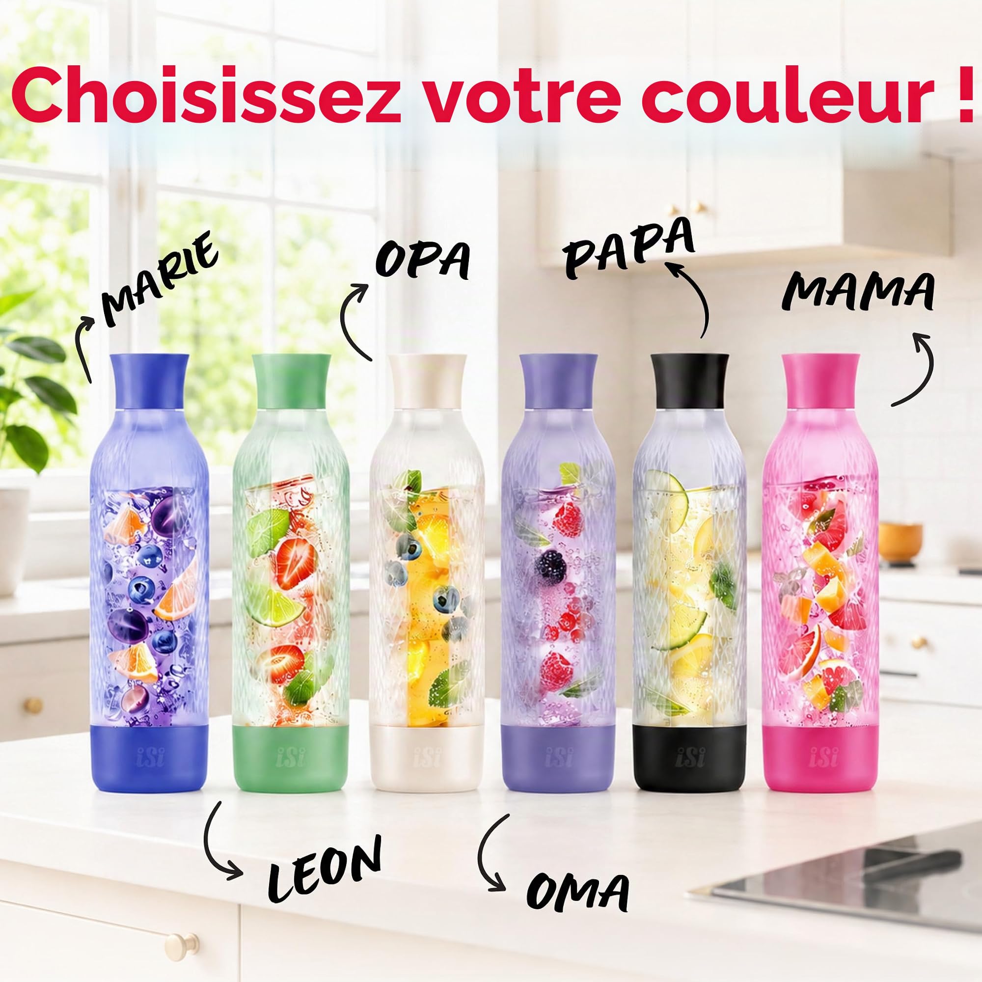 iSi Twist'n Sparkle Virtuoso Machine à gazéifier 0,95 l – Machine à soda pour eau pétillante, jus et cocktails – Machine à gazéifier et à soda avec housse en silicone antidérapante – Machine à eau