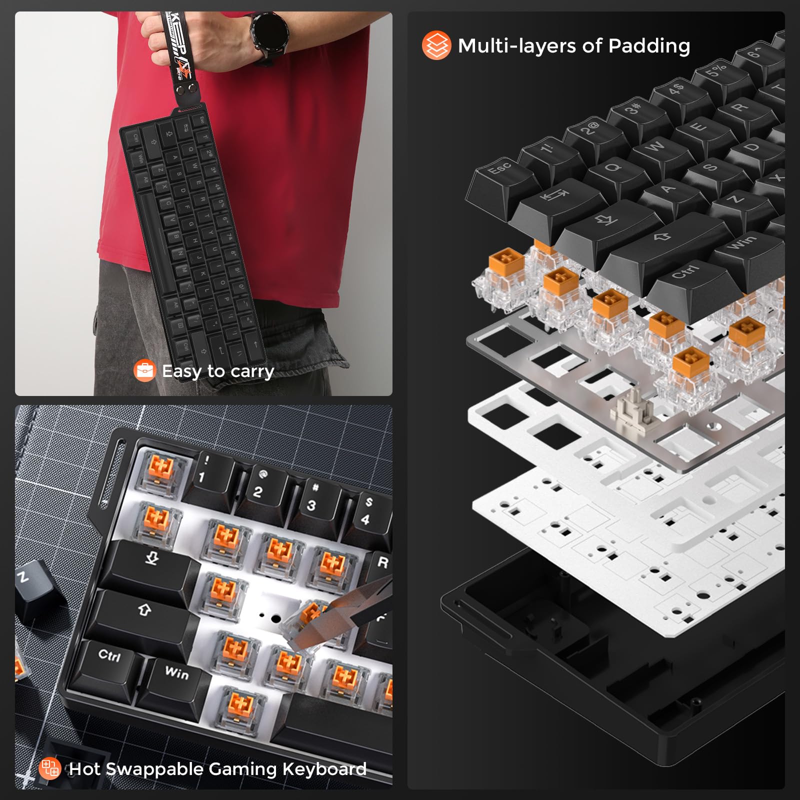DAREU EK60 HE 8K Hz Rapid Trigger Gaming Keyboard, 60% tastiera magnetica cablata con cinturino decorativo rimovibile, Hot-swap,0,01 mm di precisione RT, interruttori ad effetto Hall, RGB, per PC/Mac | Tastiera magnetica con striscia decorativa rimovibile