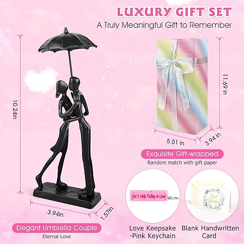 Miniatura 3 de Aniversario para parejaella, estatua de pareja cariñosa besándose debajo del paraguas, escultura hecha a mano de hierro fundido para pareja