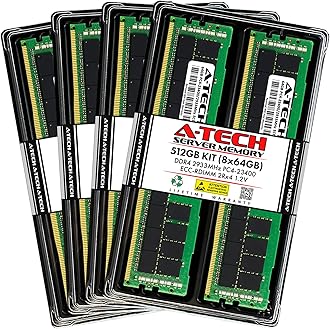 512GB Kit (8x64GB) DDR4 2933MHz PC4-23400 ECC RDIMM 2Rx4 Dual Rank 1.2V ECC Registered DIMM 288-Pin Server & Workstation RAM Memory Upgrade Modules (A-Tech Enterprise Series)