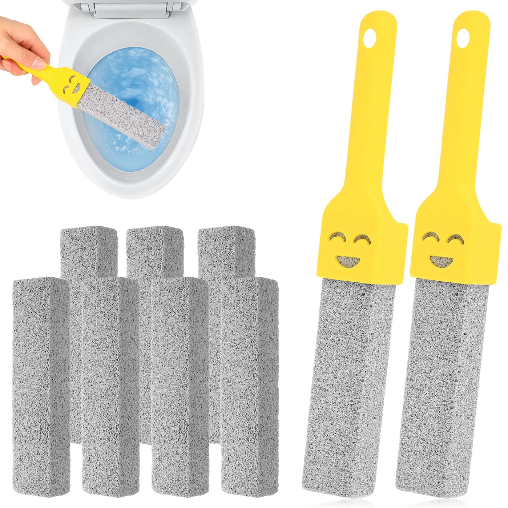 9 Pcs Piedra Pomez para Limpieza WC Baño, Bloque de Piedra Pómez Limpiador de Inodoro con 2 Mango, Pumice Stone Cleaning Block WC Reemplazable Natural para Limpiar Inodoros Piscina Baño Cocina