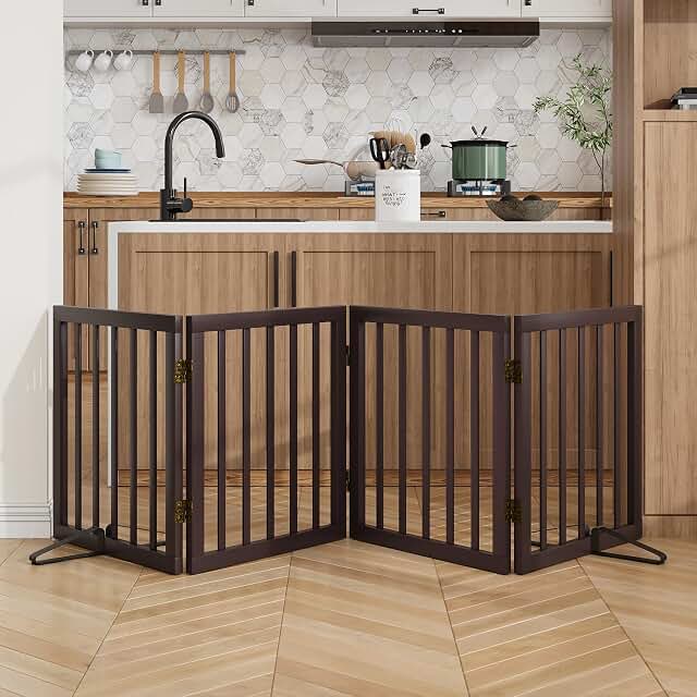Wooden Dog Gate Freestanding Foldable Four Panel