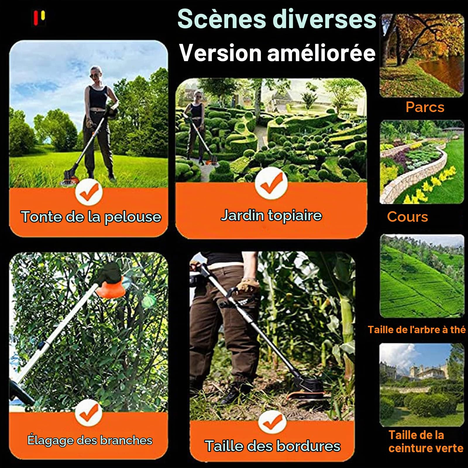 Wrneaoch Coupe-Herbe sans Fil Coupe Bordure sans Fil Débroussailleuse à Batterie électrique Tête Réglable et Poignée Télescopique pour Pelouse Jardin Terrain Agricole, Alimenté par pile