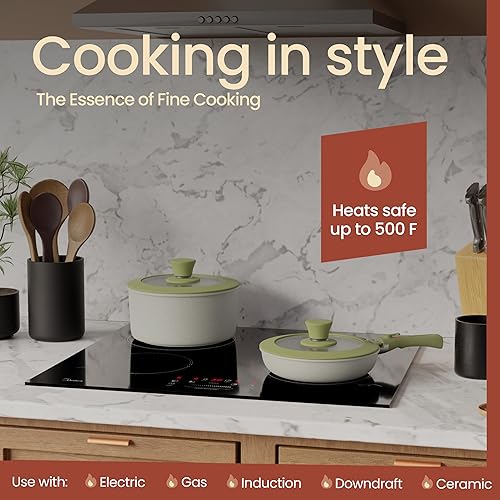 Miniatura 4 de Juego de ollas y sartenes antiadherentes de cerámica-granito  15 piezas de utensilios de cocina con asas desmontables, apilables, ahorro de espacio,