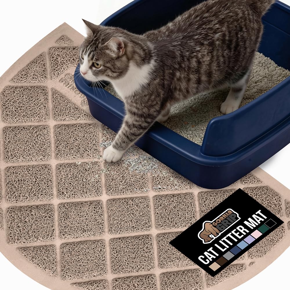 GORILLA GRIP Cat Litter Box Mat, Water Resistant, US Designed Kitty Litter Trapping Mats, Easy to Clean, Scatter Control, Less Mess and Clean Floors,