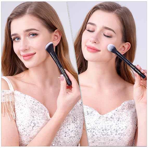 LORYP Black Makeup Brushes 2Pcs Duo End Foundation Powder Brush Set with 4 Pcs Full Face Professional Makeup Brushes Set