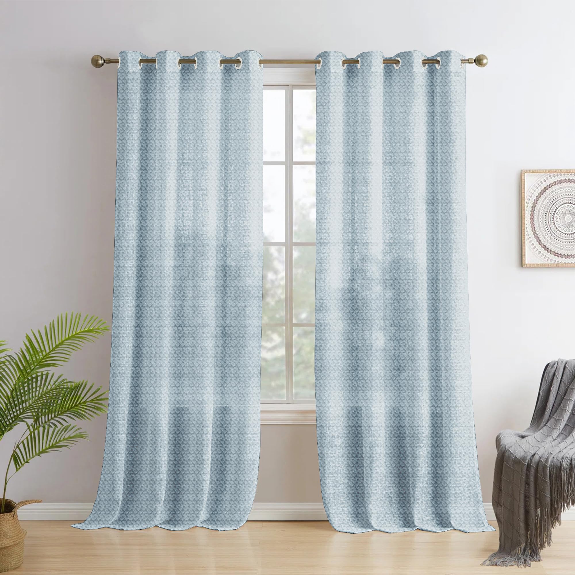 Story@Home Cotton Window Curtains 5 Feet Long Set of 1 | Leaf Print | Semi Transparent Curtain | Net Curtains | Sheer Curtain for Living Room | (118 X 152 Cm, Bluish Grey) | Perfect for Home Decor