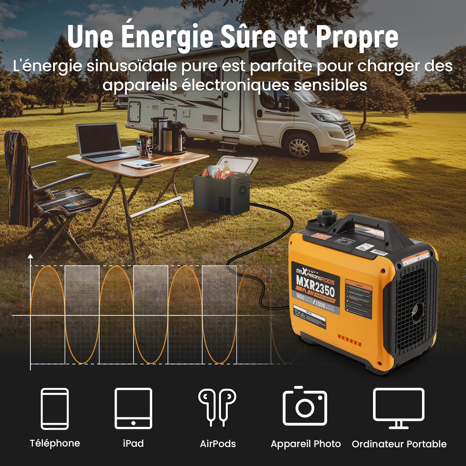 maXpeedingrods 2000W Generateur Electrique Groupe Electrogene Inverter Silencieux Essence 4 Temps avec Prises USB et 230 V, Affichage Numérique, Compact et Léger pour les Caravanes Camping VR