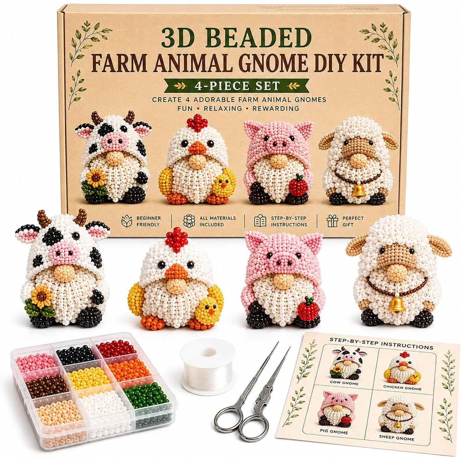 JYEVERC 3D Beaded Gnome DIY Kit, Handmade DIY Gnomes Beading Set with Instructions, Cute Animals Gnome Bead Embroidery Kit, Gnomes Art Embroidery Craft Kits, for Adults Beginners (Style-D,8CM)