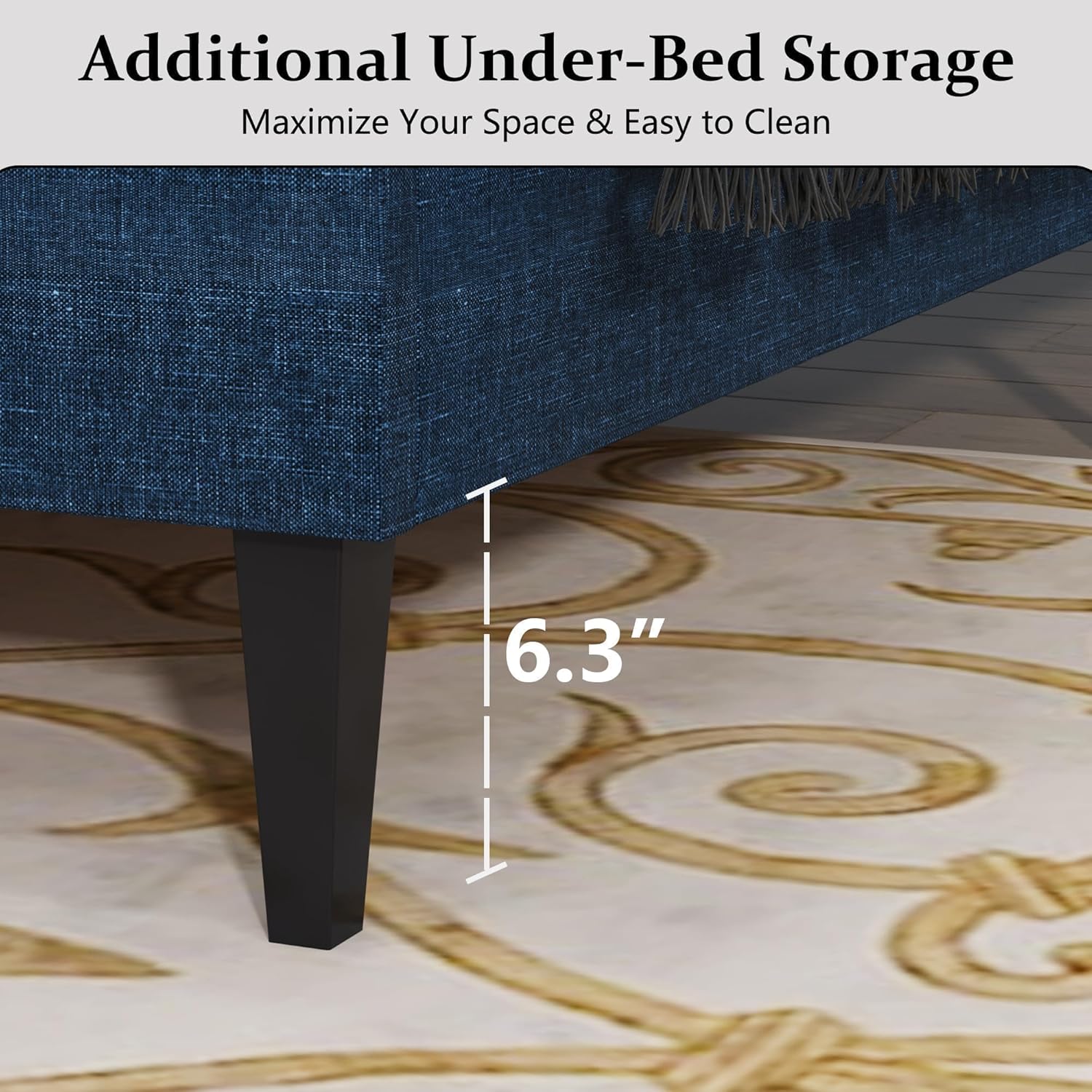 BarnFurin King Size Bed Frame, Upholstered Platform Bed Frame King with Button Tufted Headboard, Wooden Slats Support, No Box Spring Required, Easy Assembly, Navy Blue