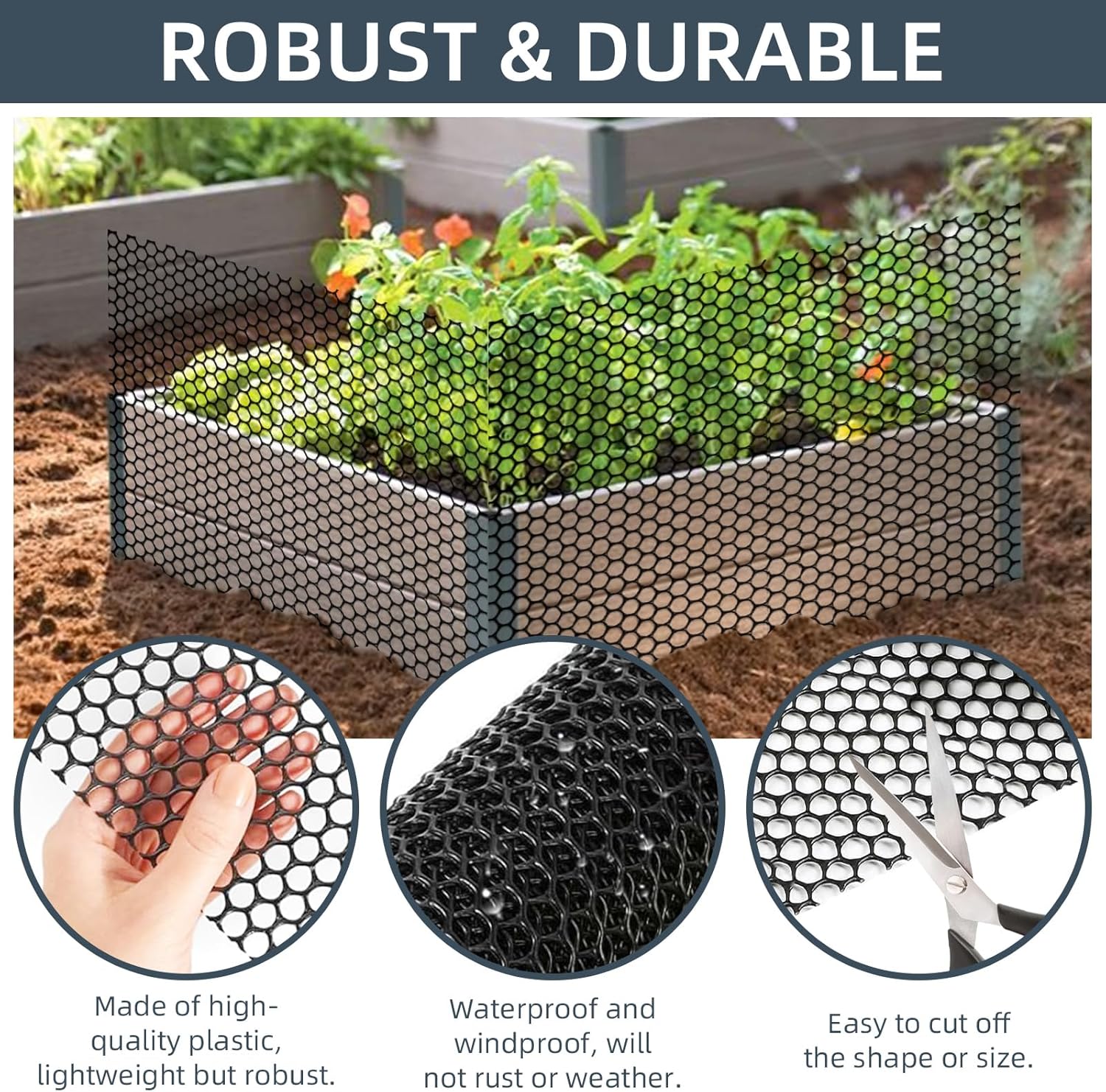 Plastic Wire Mesh Fence, 1.3ft x 50ft /15.7in x 600in Plastic Chicken Wire Fence Mesh Versatile Plastic Fencing Wire Netting Poultry Animal Barrier Fence with 150 Zip Ties for Garden & Farm, Black