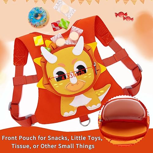 Miniatura 3 de Accmor - Correa de arnés para niños pequeños con eslabón de muñeca antipérdida, 3 en 1, arnés de dinosaurio para niños, lindo triceratops para